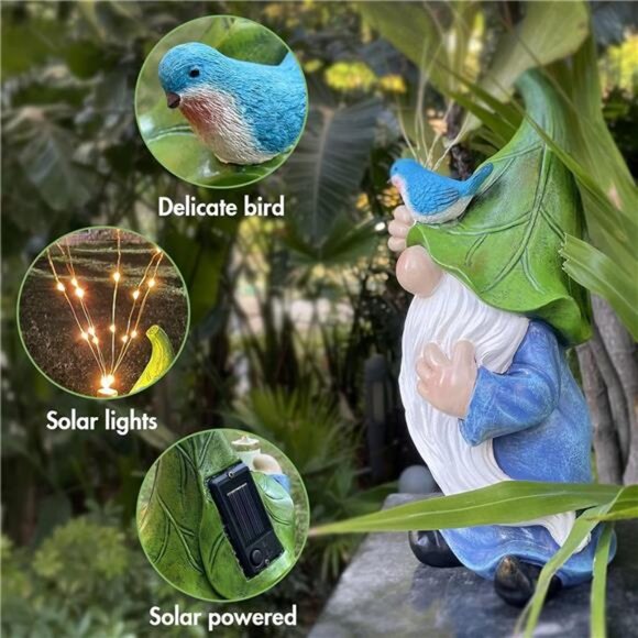 Garden Gnomes with Firework Solar Light Garden Decor for Outside Statues - Picture 2 of 7